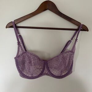 Victoria’s Secret 32DDD Unlined Lace Bra - Lavender Mesh w/ Polka Dots & Florals